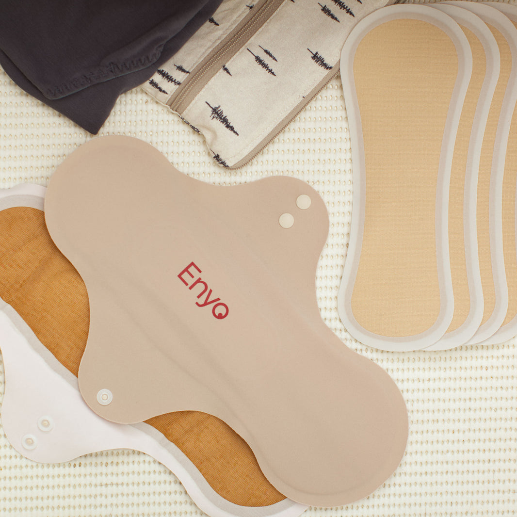 What is included in the Starter Kit? Soft, reusable pads and liners with antimicrobial properties designed by Enyo for comfortable, leakproof period care.
