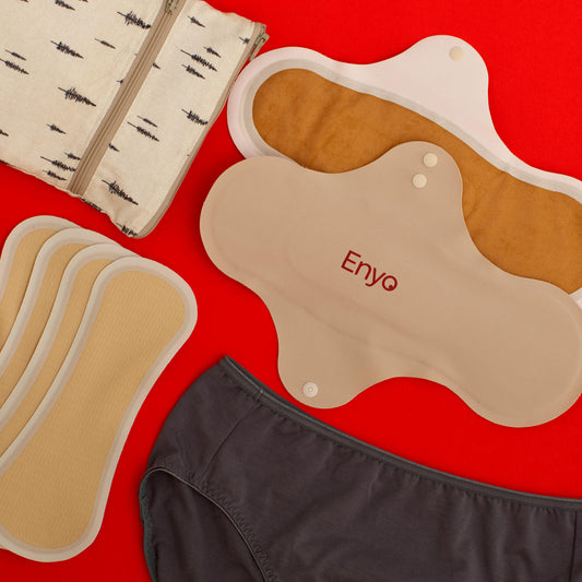 Looking for a sustainable period care option? The Starter Kit includes Enyo reusable pads, liners, and a wet bag designed for comfort, leakproof protection, and easy care.